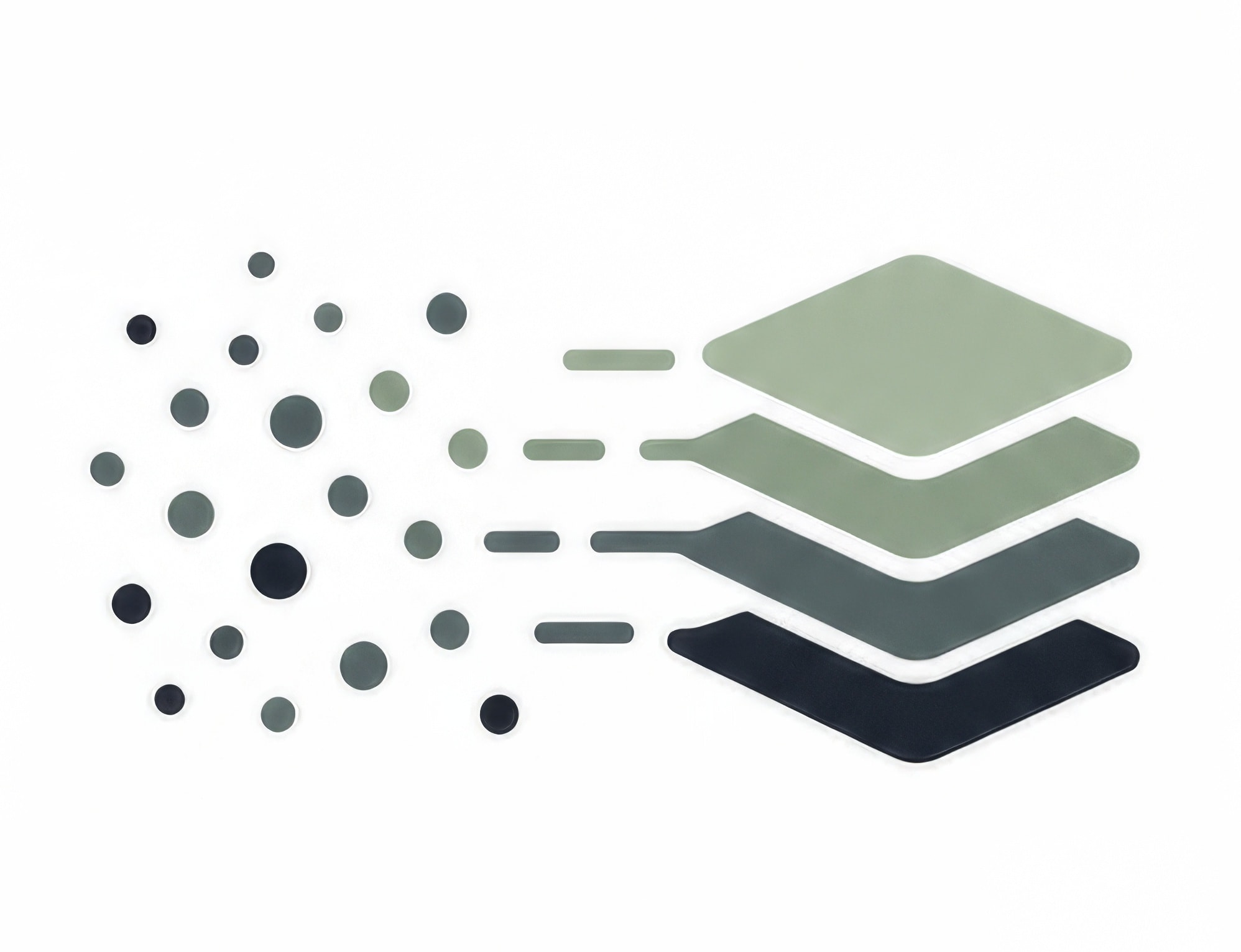 Diagram showing scattered business information becoming connected records, controlled workflows and bounded AI operations.